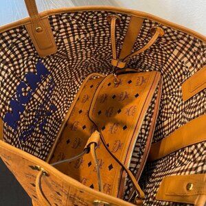 MCM Cognac Liz Reversible Medium Visetos Tote Bag